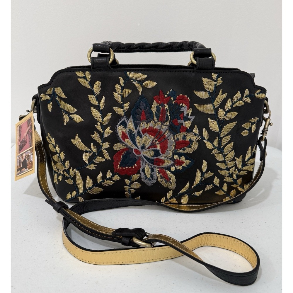 NWT Patricia Nash Floral Embroidered Black Angelin Crossbody Purse